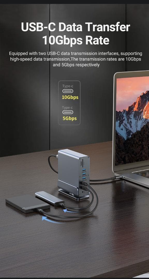 15in1ドッキングステーション 高速データ転送 100W出力　USB A C
