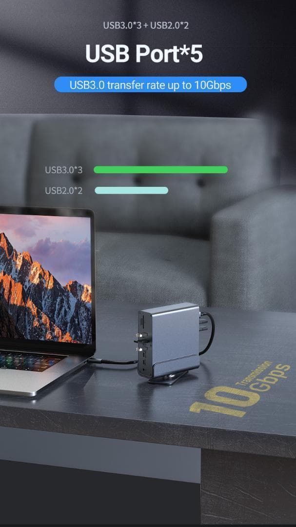 15in1ドッキングステーション 高速データ転送 100W出力　USB A C