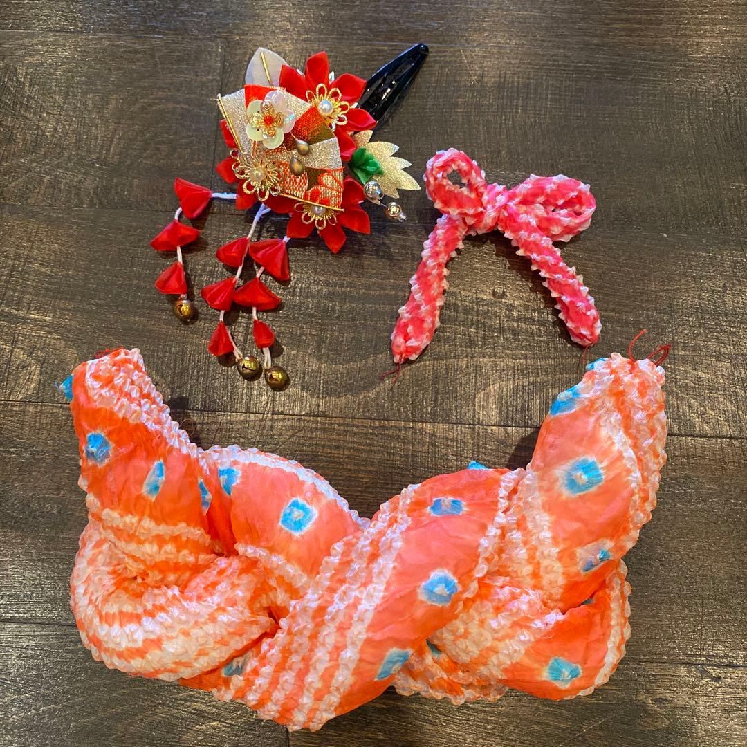 アンティーク 七五三 五歳〜七歳 着物 作り帯 フルセット 扇子 立涌紋 正絹