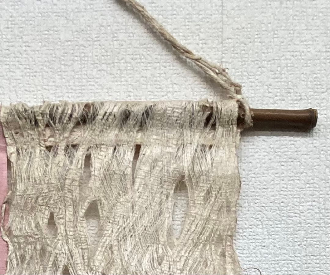 B155s  寒山拾得図  壁飾り　治海画　麻布　掛軸様式　彩墨画　布和紙表装