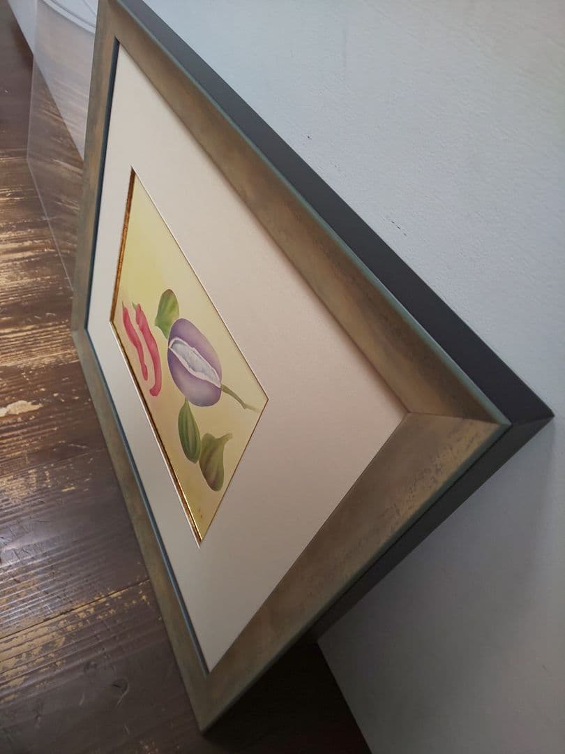 絵画 額縁付き 絹本 アケビとイチジク