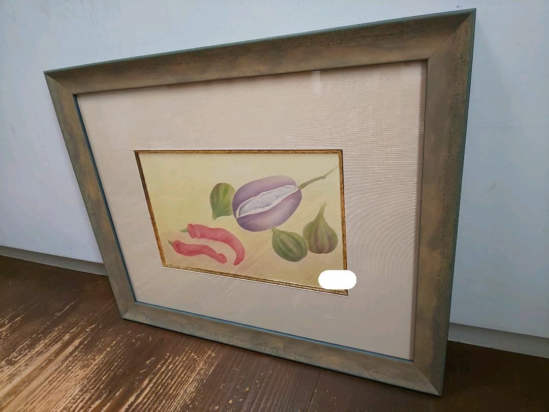 絵画 額縁付き 絹本 アケビとイチジク