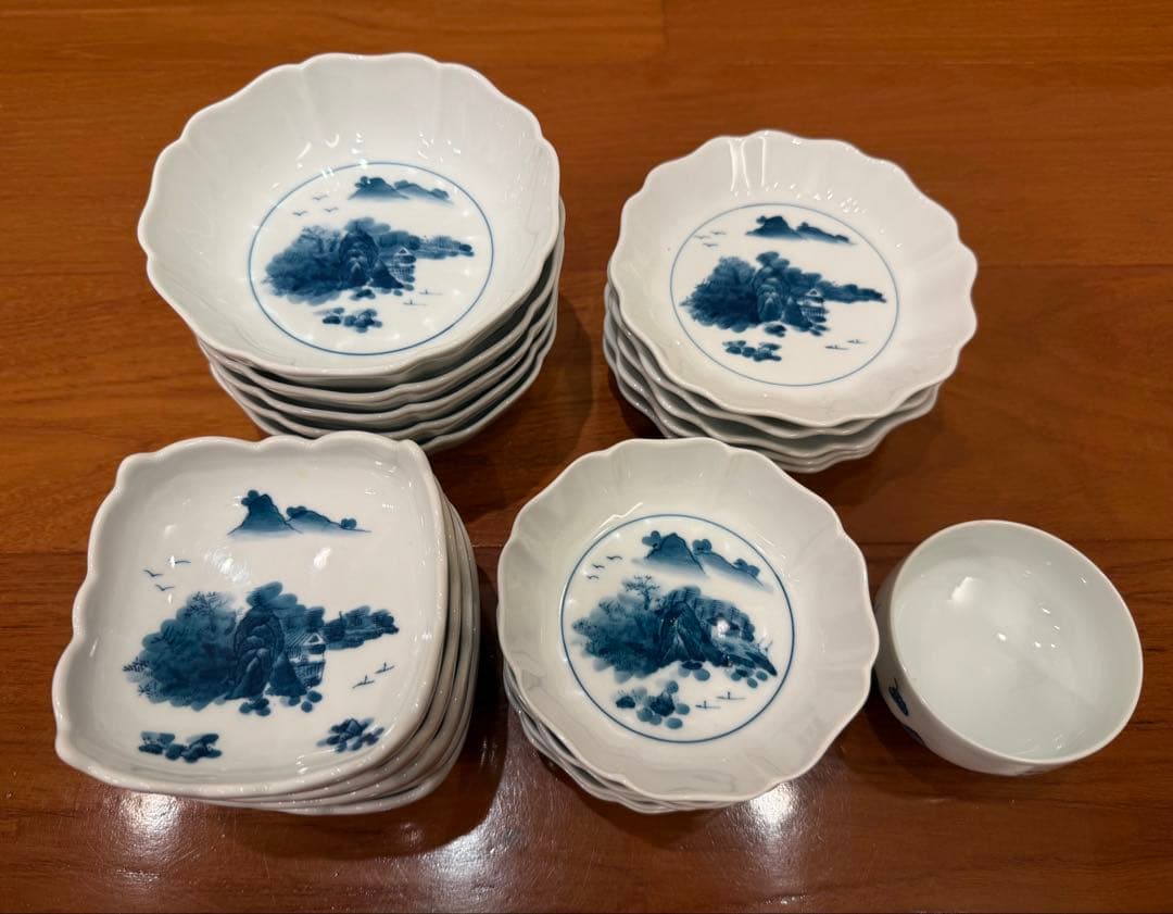鍋島焼　畑萬陶苑 染　楼閣山水図 21枚セット(5種)