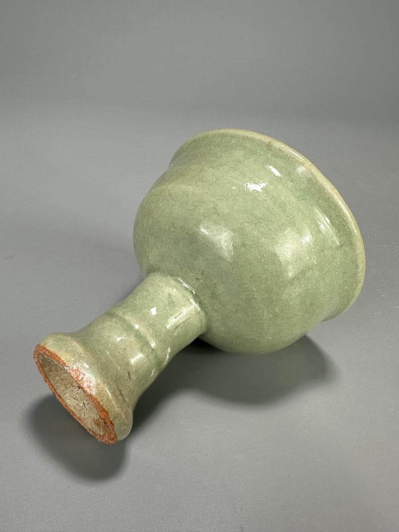 中国美術　元～明時代　龍泉窯　天龍寺　青磁　高足杯　盃　古物　唐物　旧家蔵出し