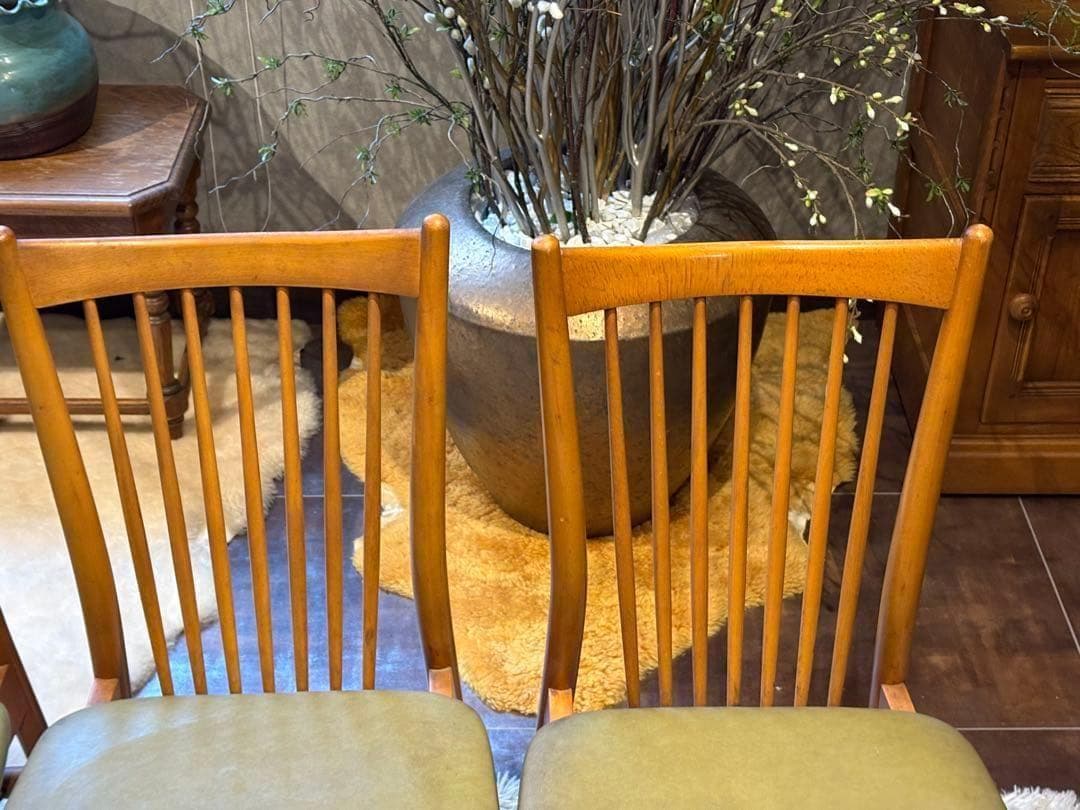 レトロ　飛騨産業 キツツキマーク ビンテージ　スポークチェア　4脚セット　Sn