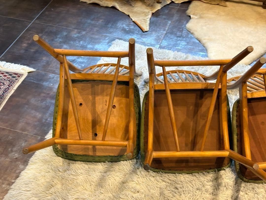 レトロ　飛騨産業 キツツキマーク ビンテージ　スポークチェア　4脚セット　Sn