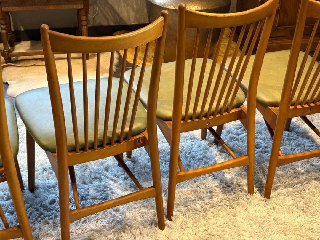 レトロ　飛騨産業 キツツキマーク ビンテージ　スポークチェア　4脚セット　Sn