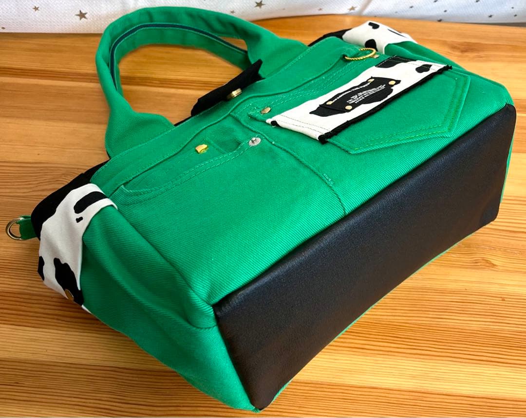 ゆずグリーンデニムリメイクバック（L）No.734☆ハンドバッグ