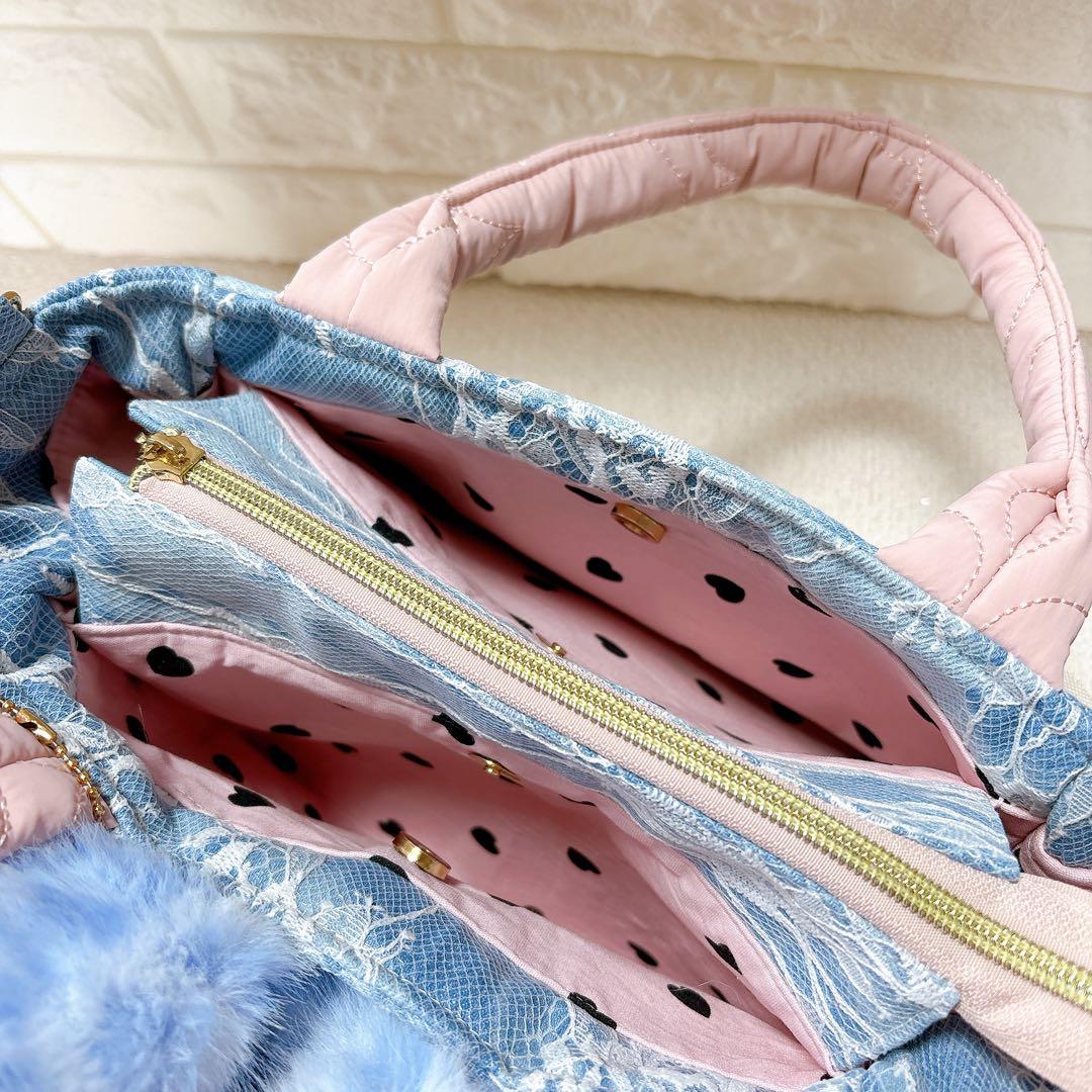 コヤンイサムチョン　あおりポケットバッグ　サンダーちゃん(大) レースデニム