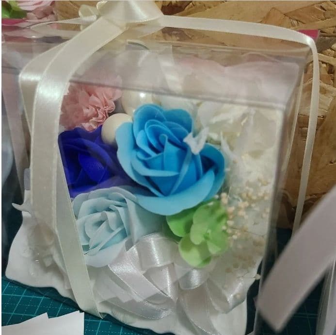 ハンドメイドソープフラワアレンジメント6セットまとめ売り額スタンド箱入歓送迎会