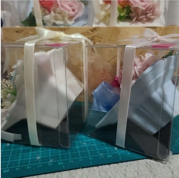 ハンドメイドソープフラワアレンジメント6セットまとめ売り額スタンド箱入歓送迎会