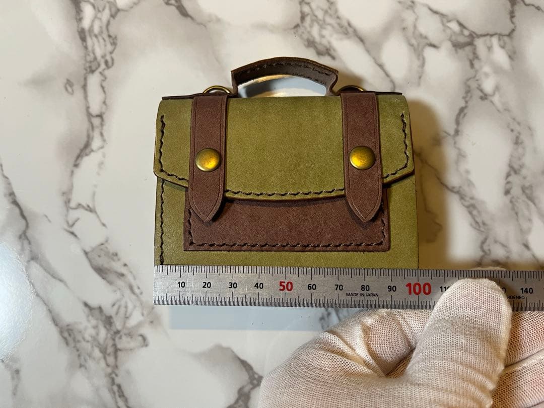 本革　三つ折り財布　マヤ、プエブロ　オリーブ