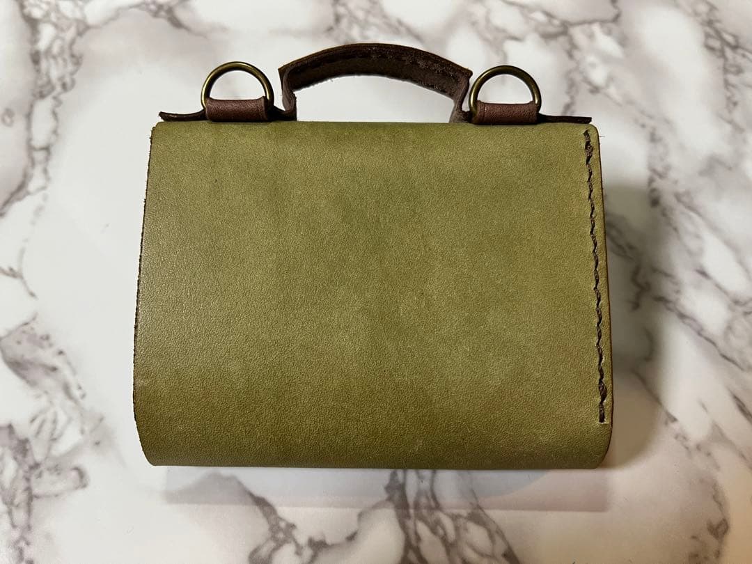 本革　三つ折り財布　マヤ、プエブロ　オリーブ