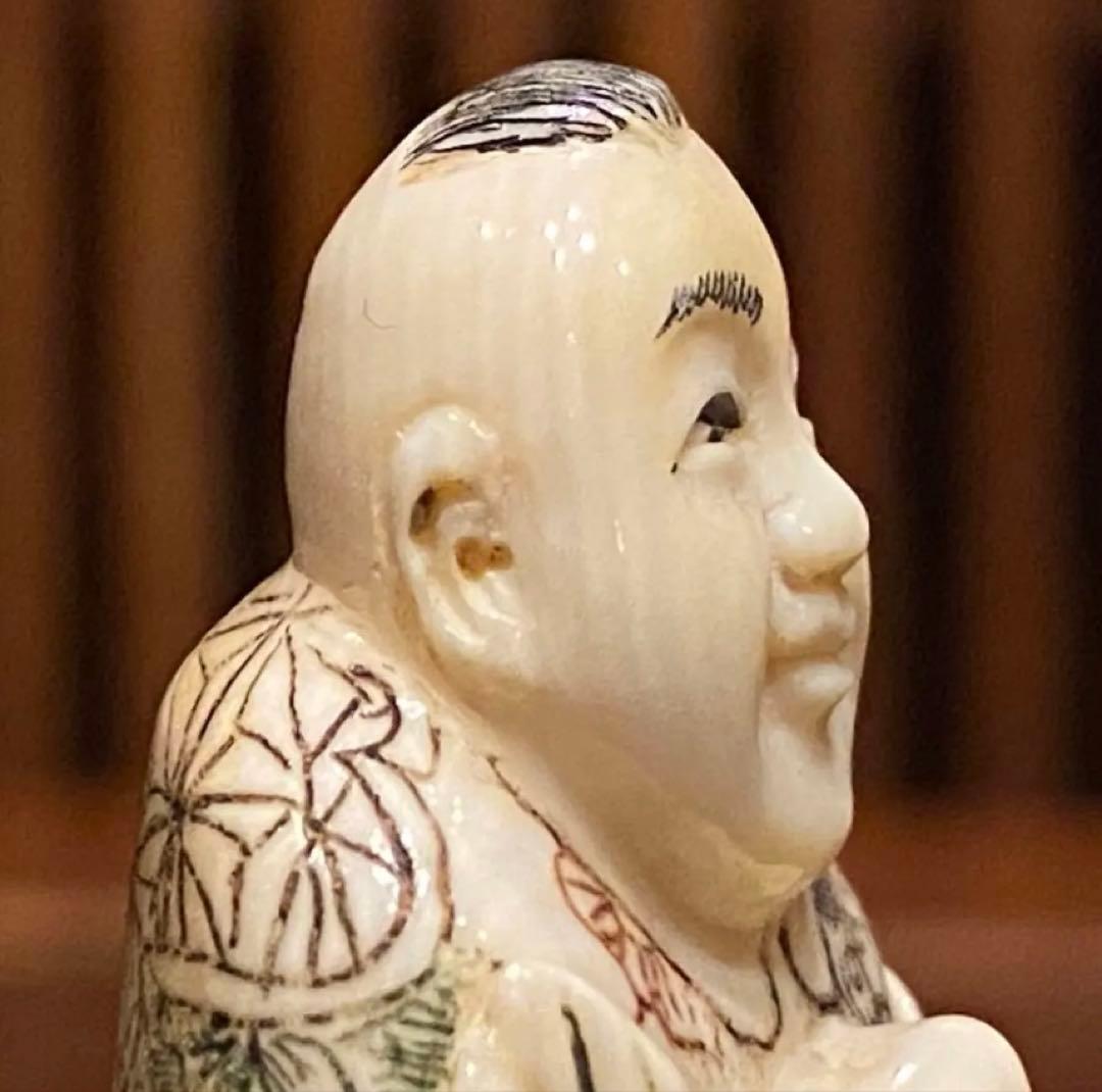 ヴィンテージ　金本造・根付・唐子・桃　吉祥細密細工・天然素材　ハンドメイド