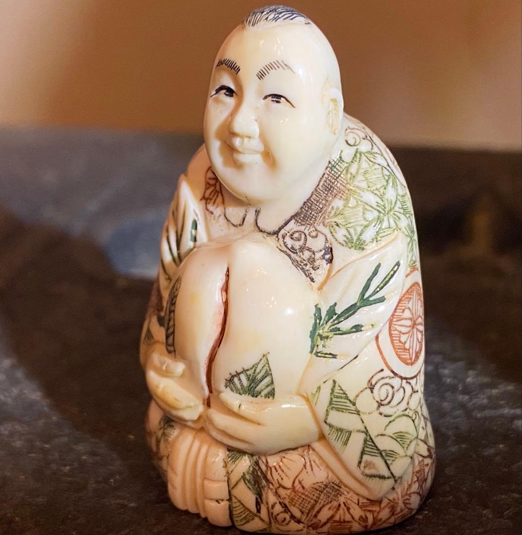 ヴィンテージ　金本造・根付・唐子・桃　吉祥細密細工・天然素材　ハンドメイド