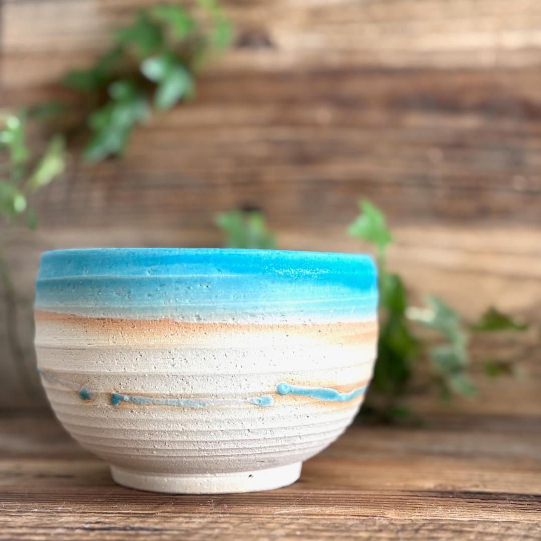 小丼 どんぶり 丼トルコブルーマットウェーブ ターコイズ 2個セット 美濃焼