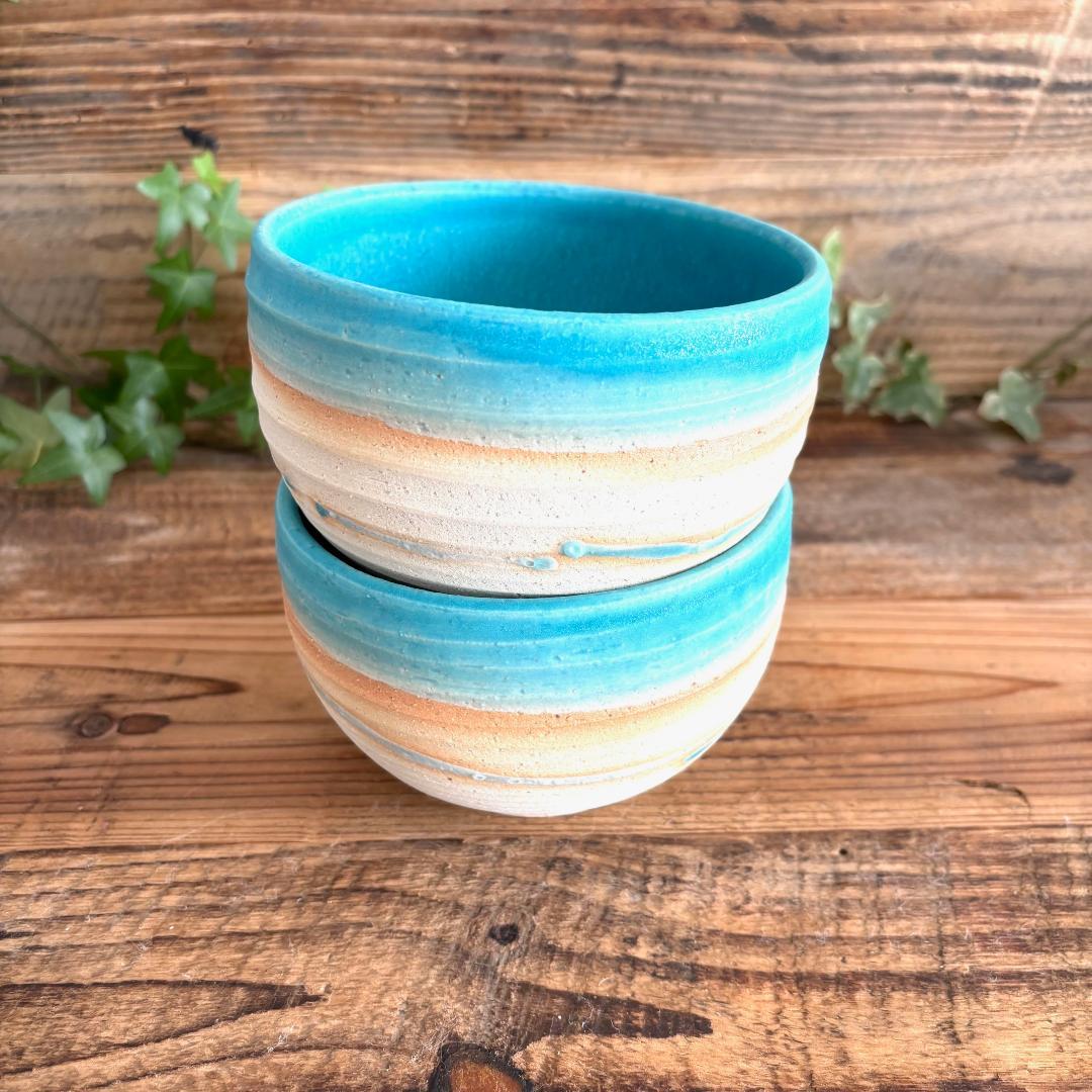 小丼 どんぶり 丼トルコブルーマットウェーブ ターコイズ 2個セット 美濃焼