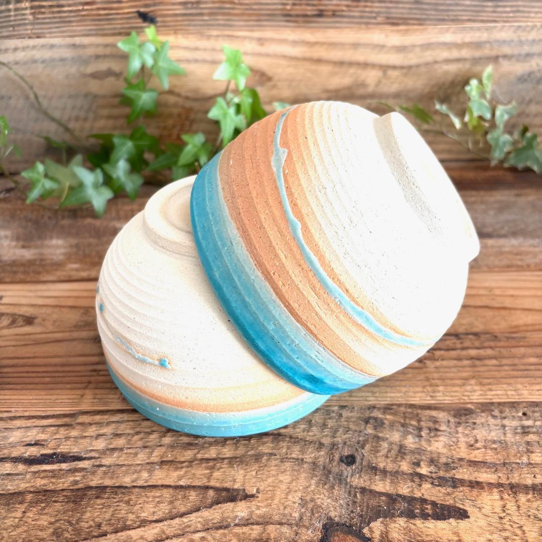 小丼 どんぶり 丼トルコブルーマットウェーブ ターコイズ 2個セット 美濃焼