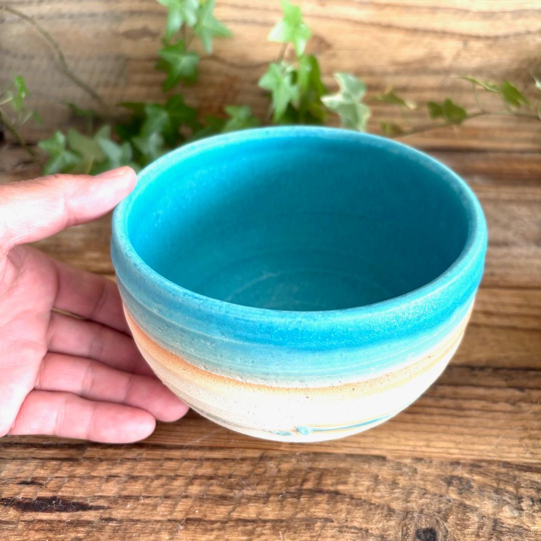 小丼 どんぶり 丼トルコブルーマットウェーブ ターコイズ 2個セット 美濃焼