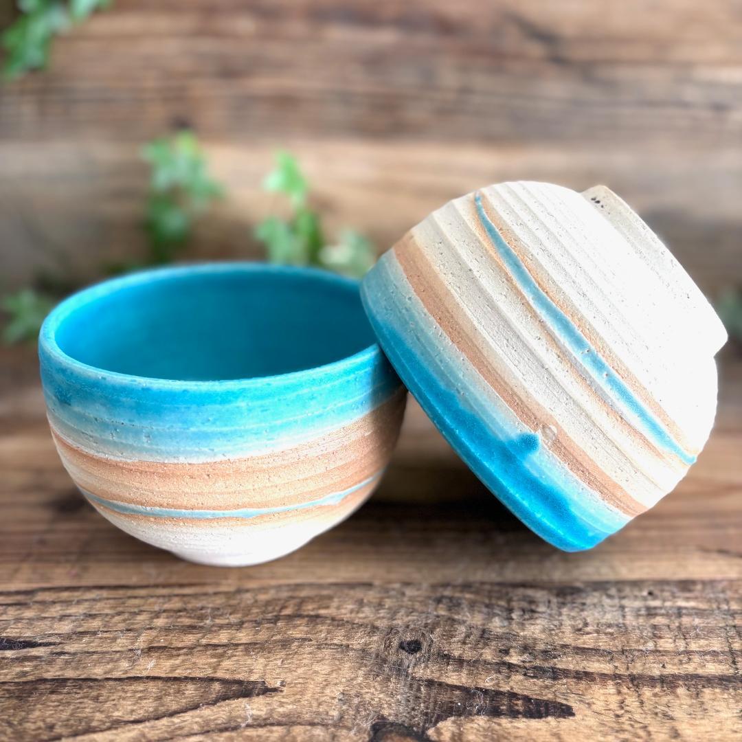 小丼 どんぶり 丼トルコブルーマットウェーブ ターコイズ 2個セット 美濃焼
