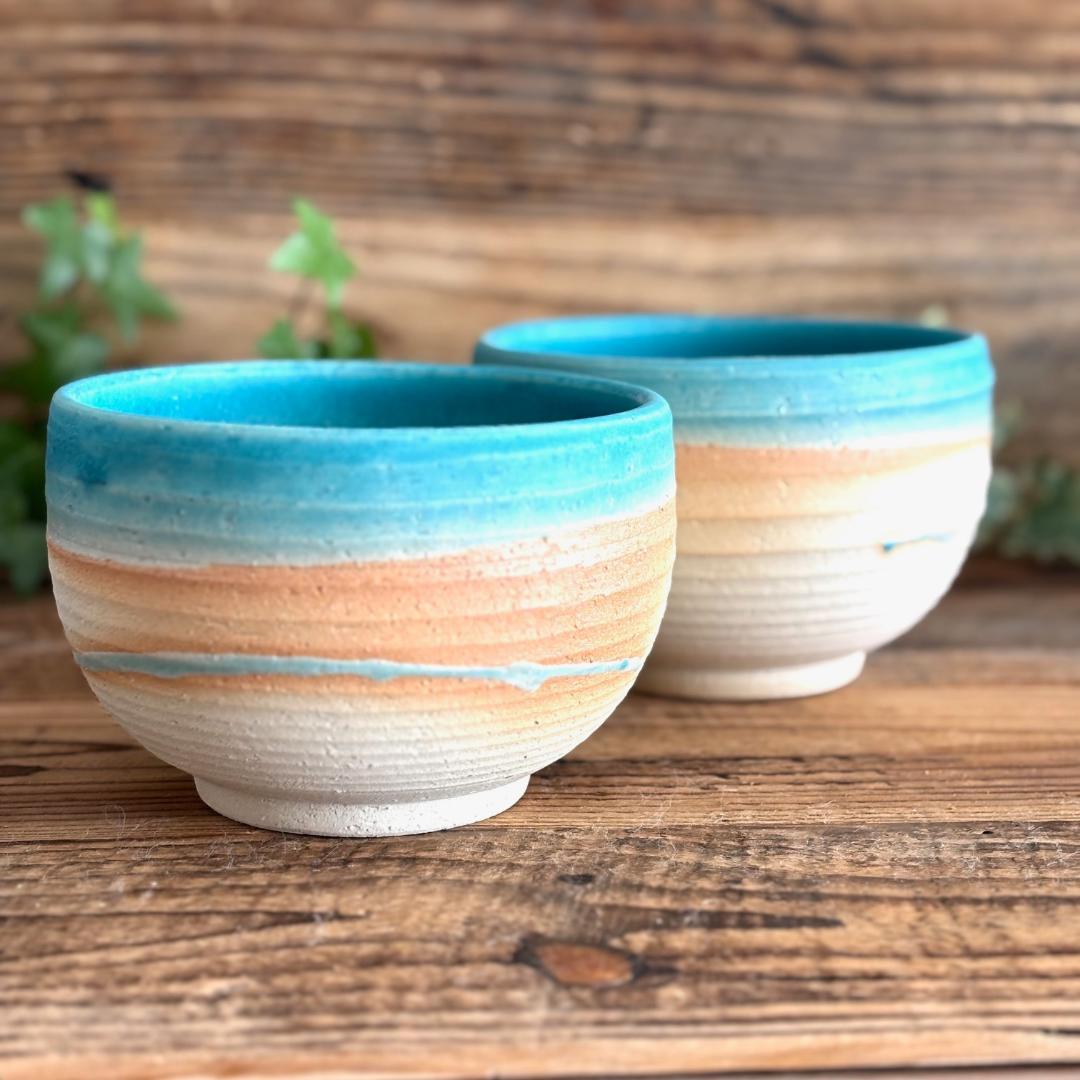 小丼 どんぶり 丼トルコブルーマットウェーブ ターコイズ 2個セット 美濃焼