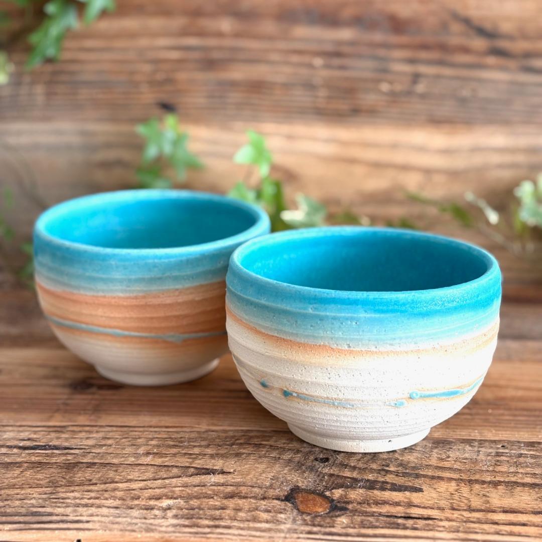 小丼 どんぶり 丼トルコブルーマットウェーブ ターコイズ 2個セット 美濃焼