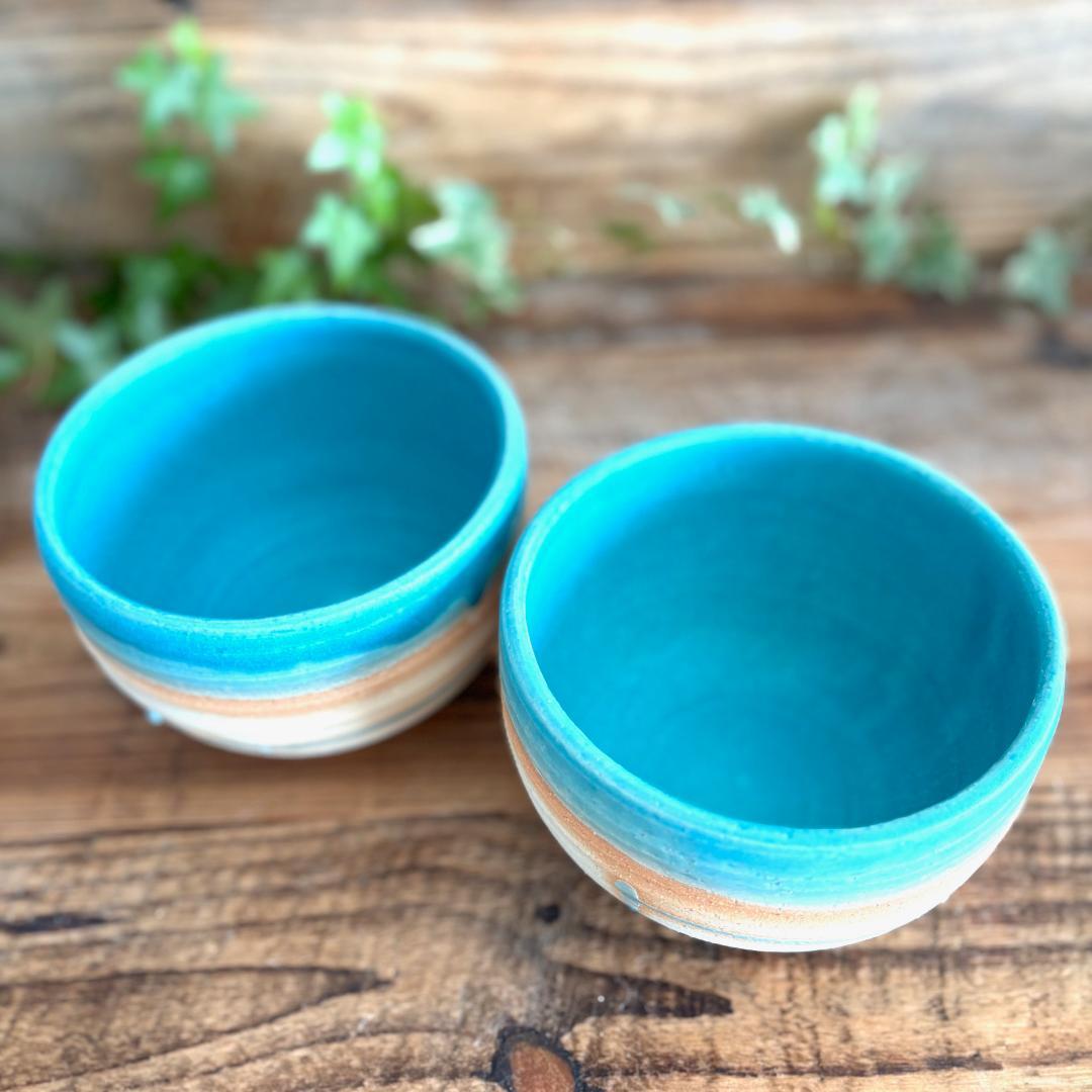 小丼 どんぶり 丼トルコブルーマットウェーブ ターコイズ 2個セット 美濃焼