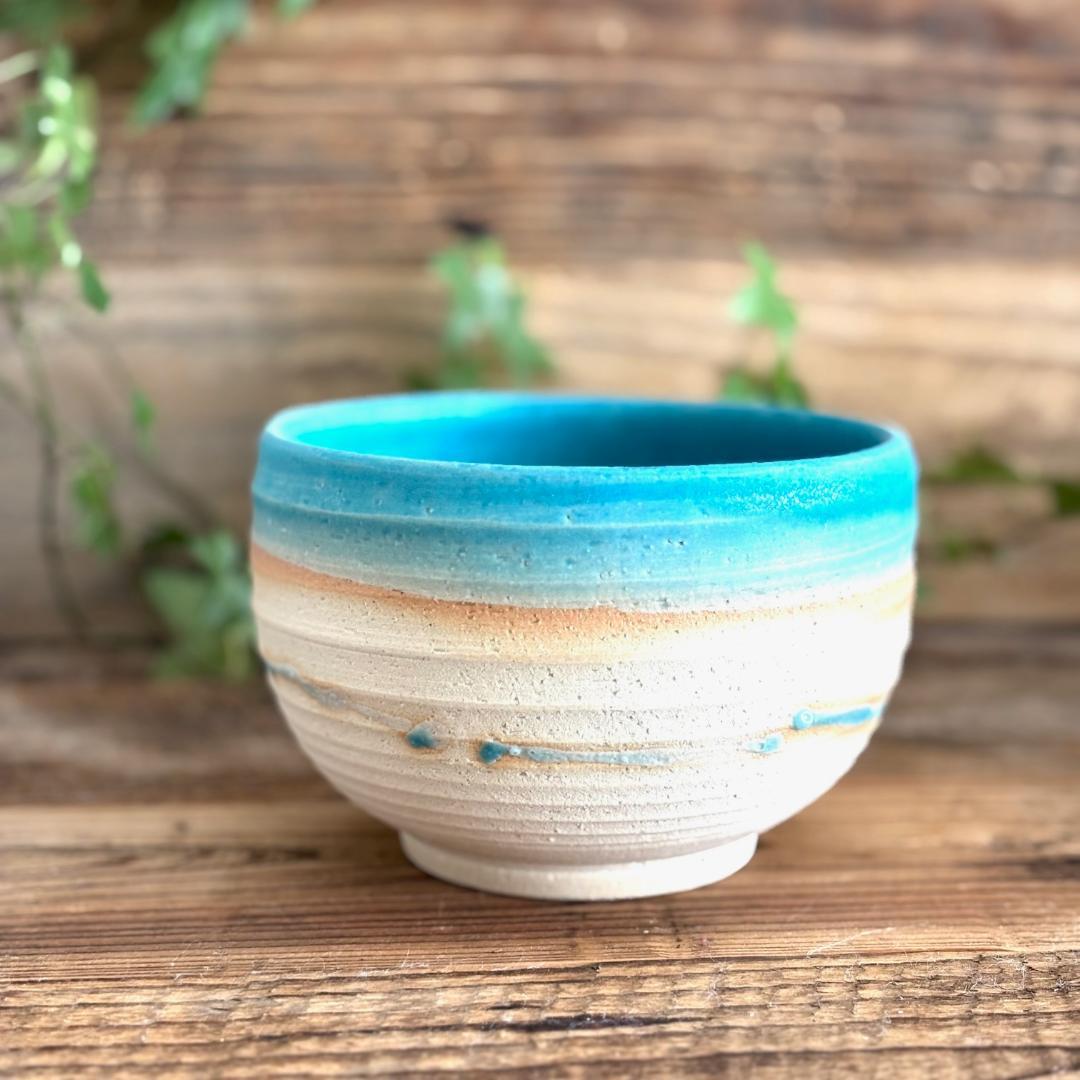 小丼 どんぶり 丼トルコブルーマットウェーブ ターコイズ 2個セット 美濃焼