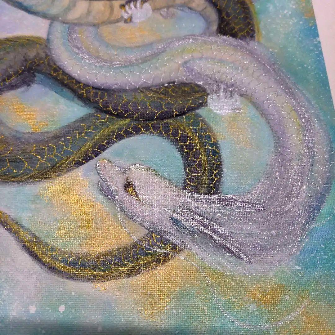 No.451 龍神 白龍 黒龍 双龍 開運絵画 大きめ F4サイズ