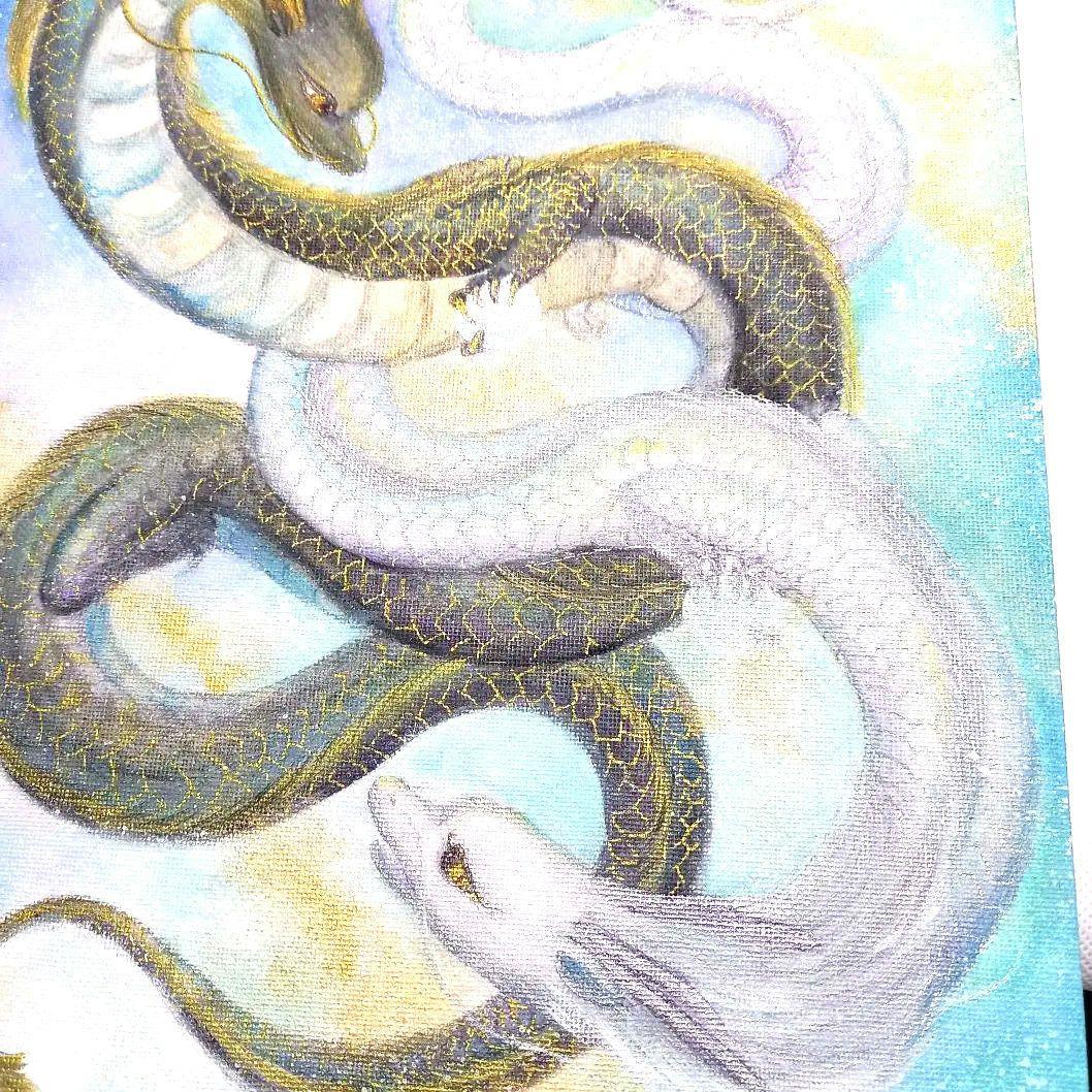 No.451 龍神 白龍 黒龍 双龍 開運絵画 大きめ F4サイズ