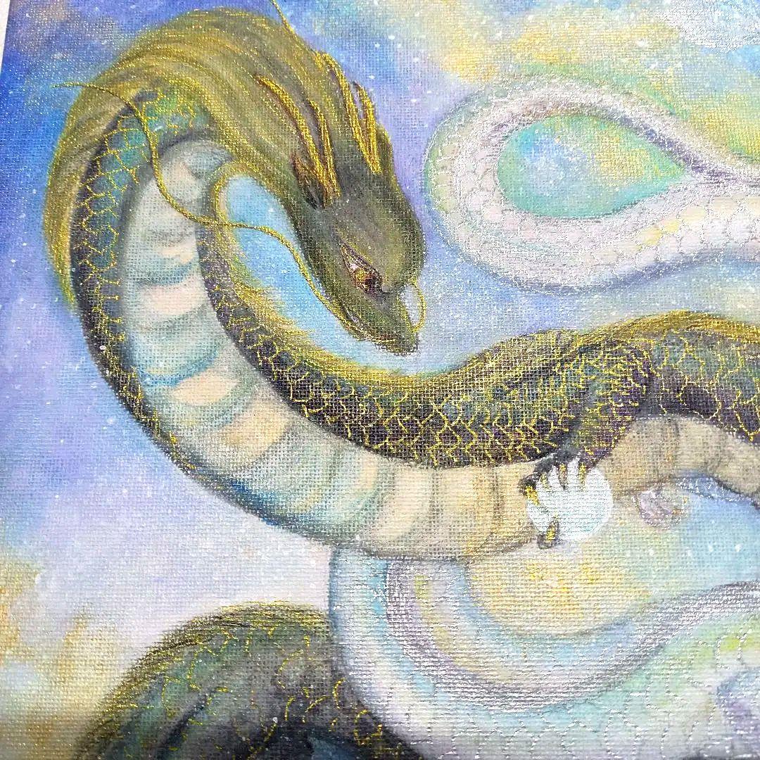 No.451 龍神 白龍 黒龍 双龍 開運絵画 大きめ F4サイズ