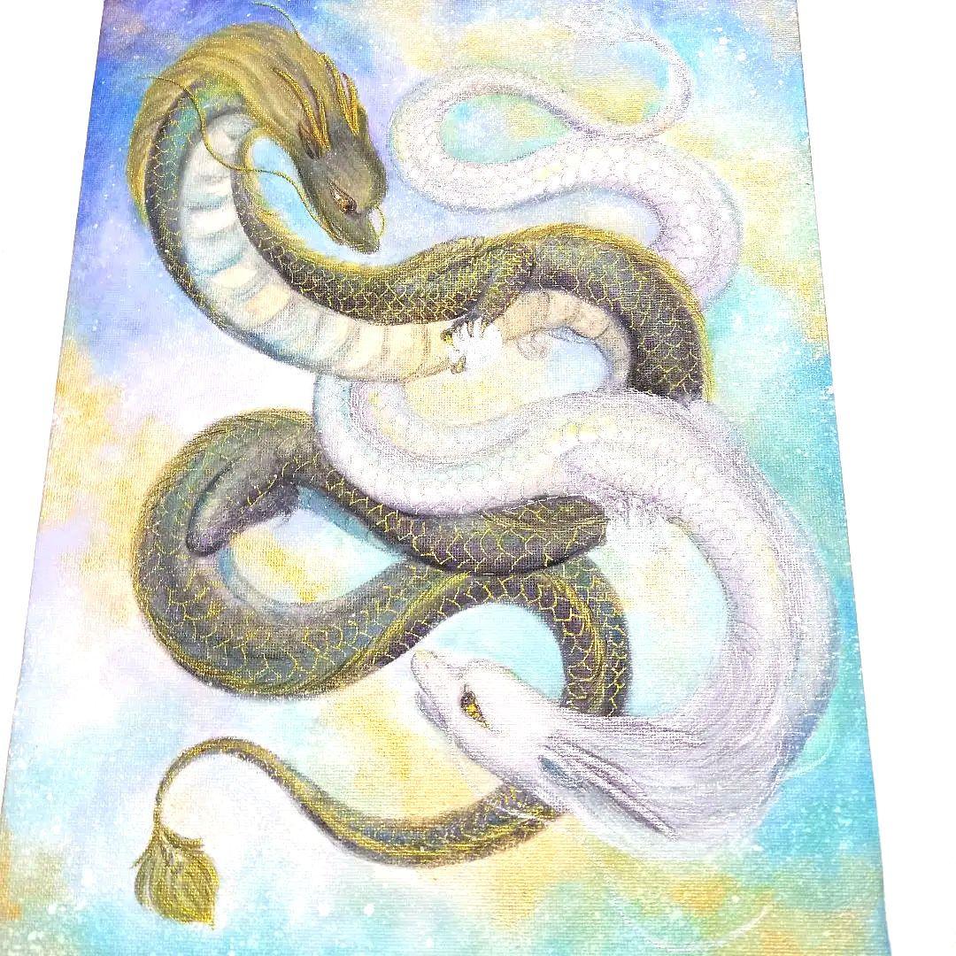 No.451 龍神 白龍 黒龍 双龍 開運絵画 大きめ F4サイズ