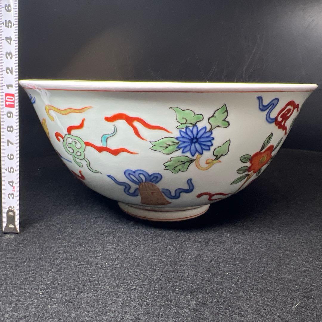 中国美術　景徳鎮　粉彩大鉢　共箱　口径約24㎝　東Y8-0310①