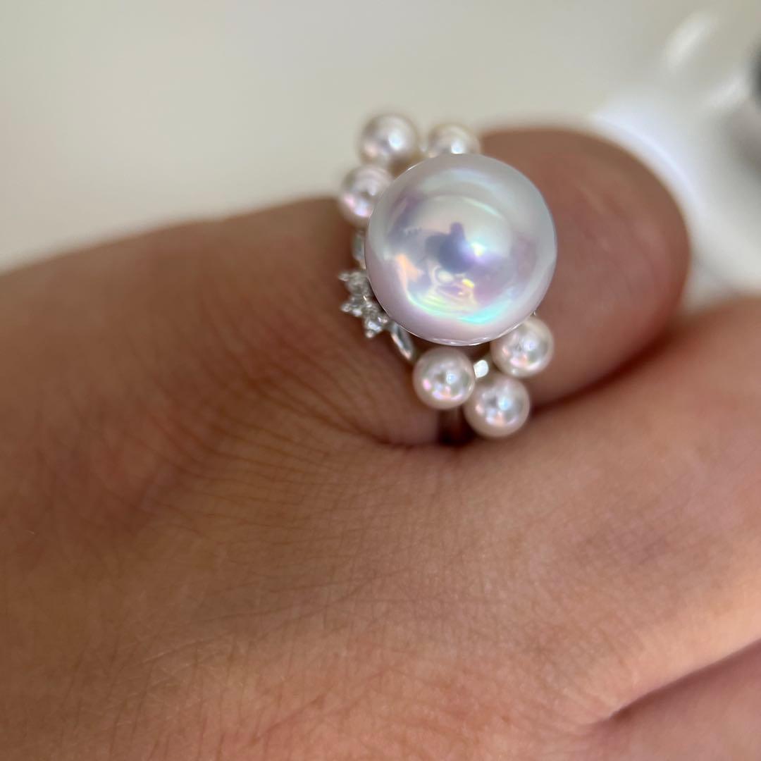 【新品】K18リングアコヤ真珠白蝶真珠リング