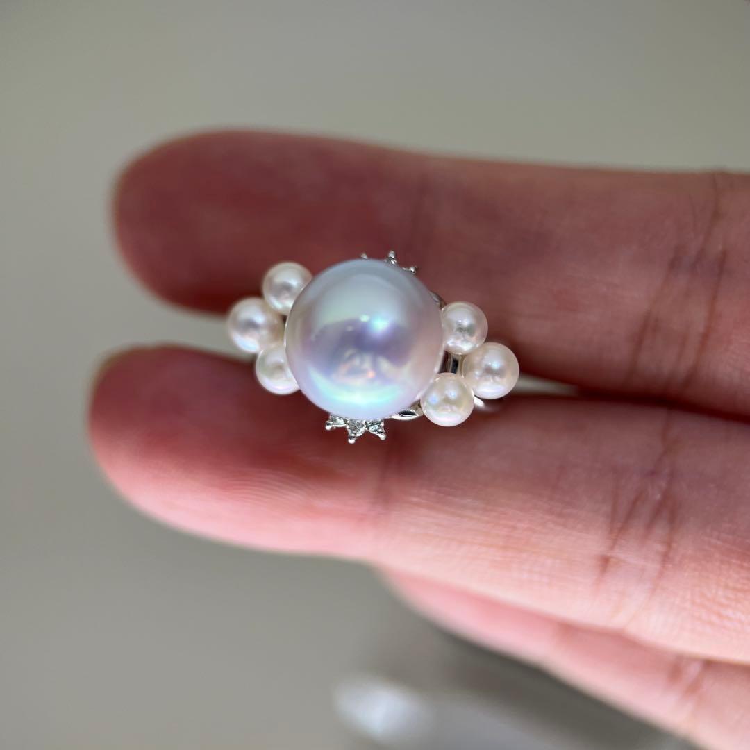 【新品】K18リングアコヤ真珠白蝶真珠リング