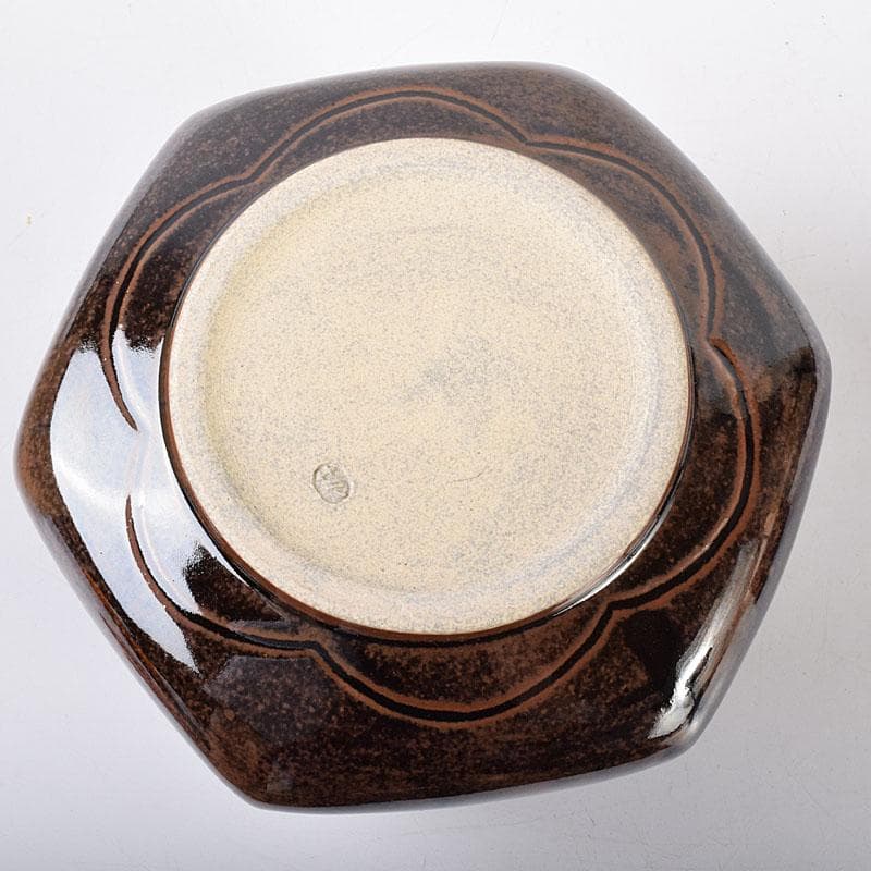 茶道具　膳所焼　陽炎園造　淡海ぜぜ　六角建水　花入　共箱　C　7090