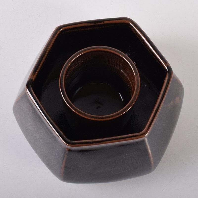 茶道具　膳所焼　陽炎園造　淡海ぜぜ　六角建水　花入　共箱　C　7090