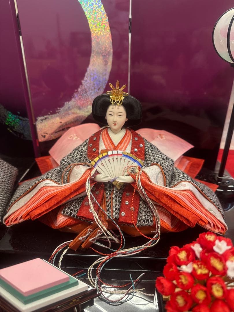 新品未使用 展示品 親王飾り 雛人形セット 月モチーフ屏風 行灯付き