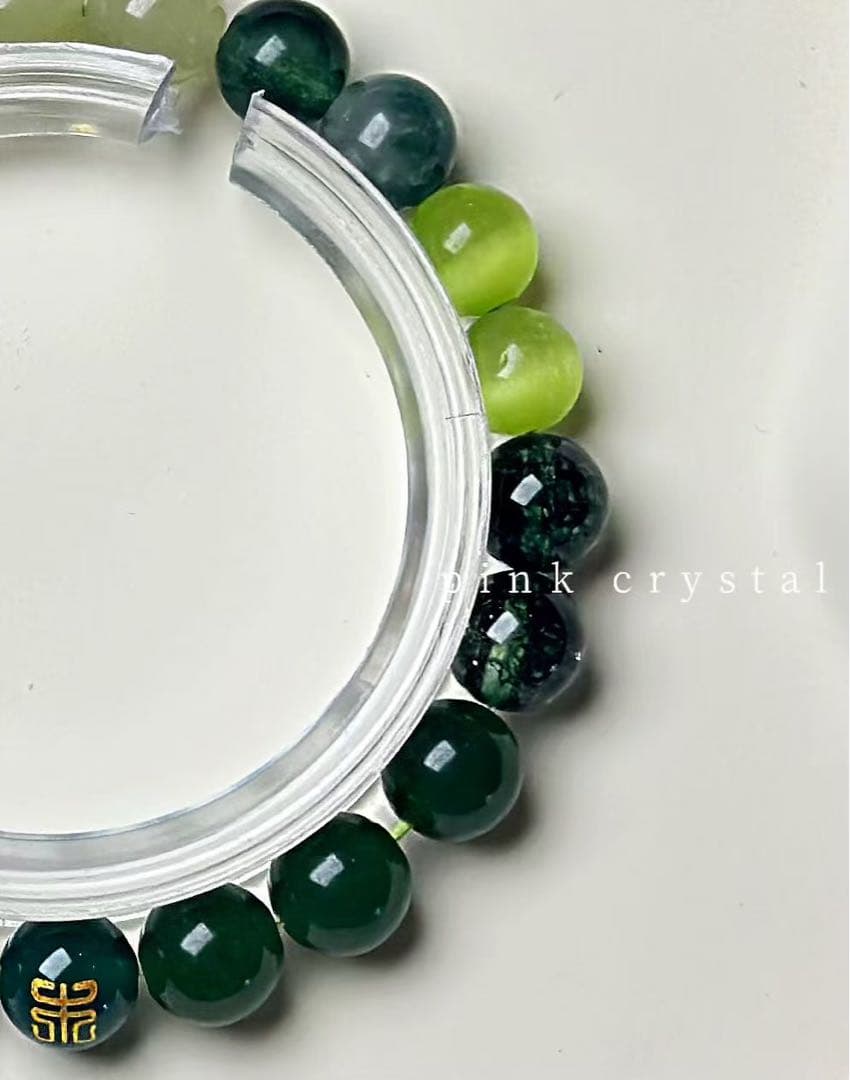 五行バランスシリーズ「木」 天然アゲート＆水晶ブレスレット（8mm）