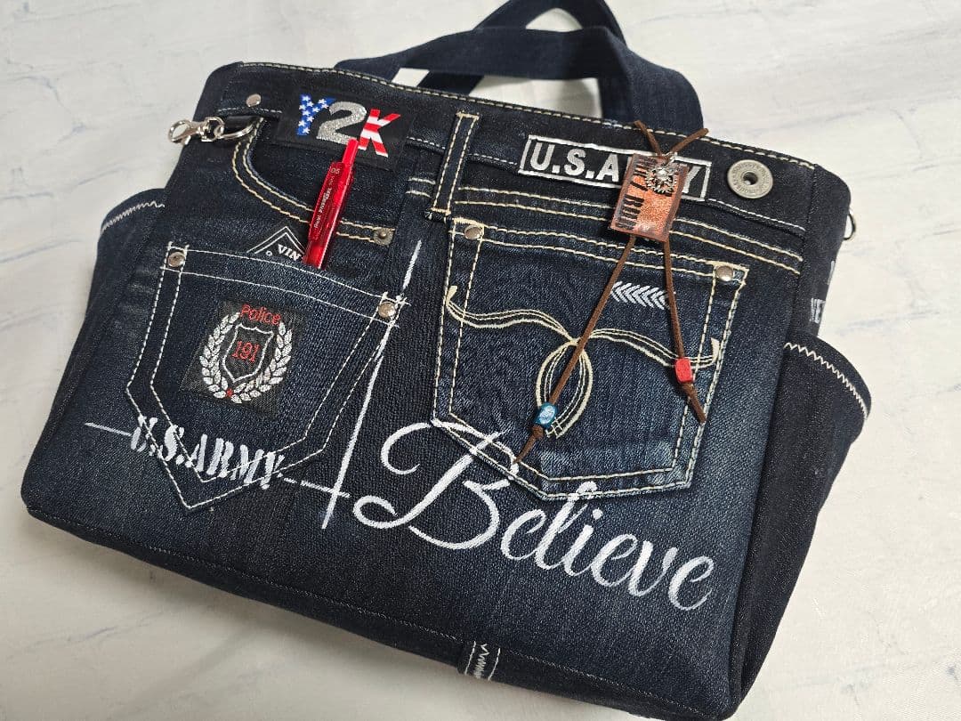 デニムリメイクトートバッグ 大きめ お洒落カジュアル