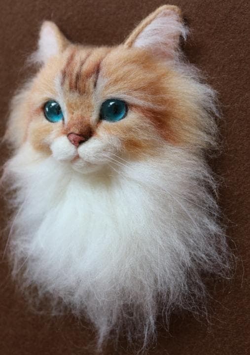 羊毛フェルト猫　フレーム　リアル可愛いブリティッシュロングヘア　壁掛け