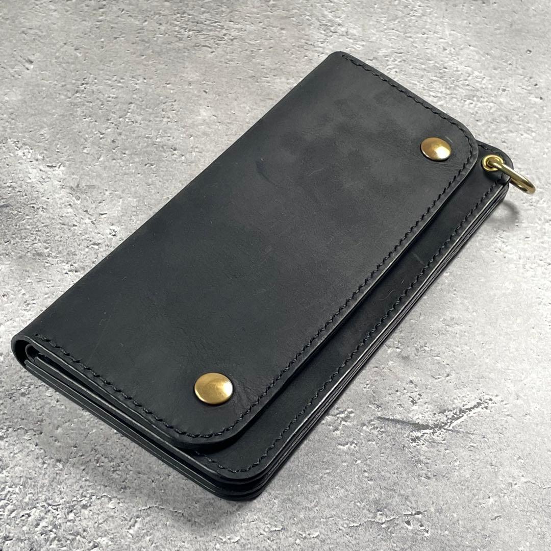 OUTLET ロングトラッカーウォレット　イタリアンブラック　バフ