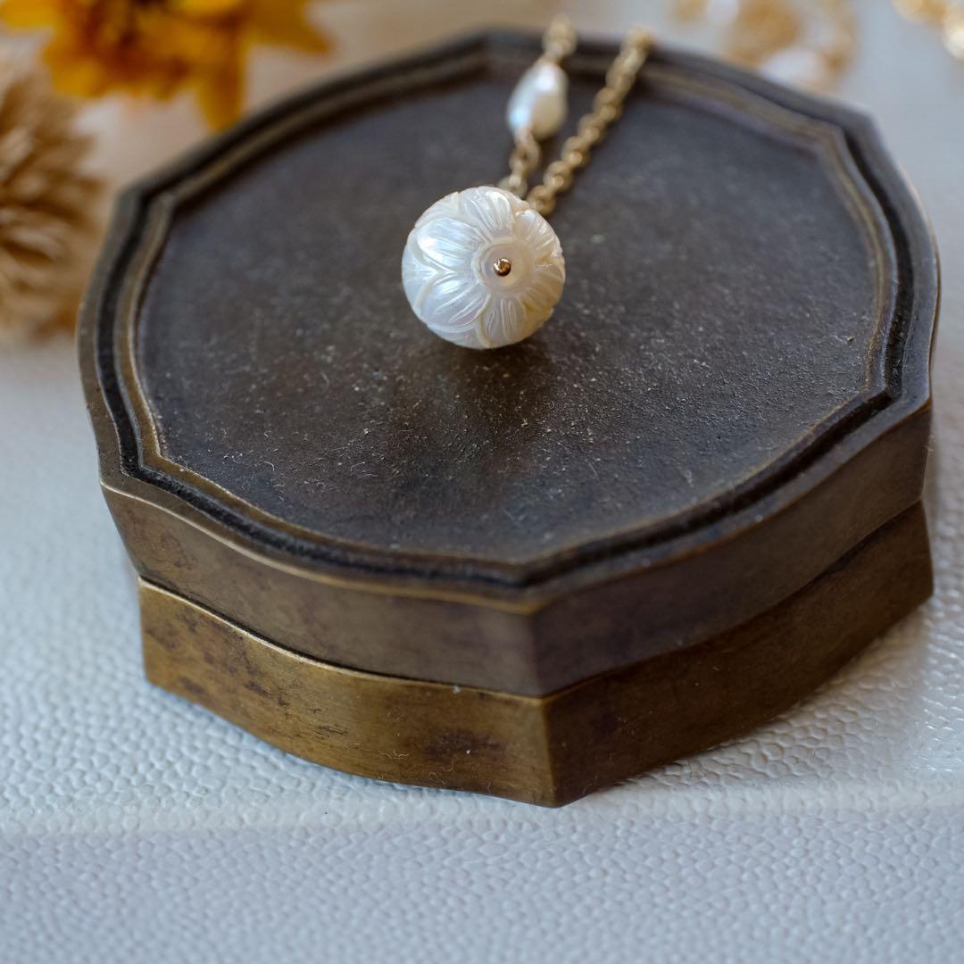 14kgf淡水パールカービングネックレス