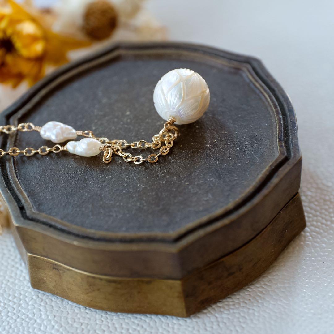 14kgf淡水パールカービングネックレス