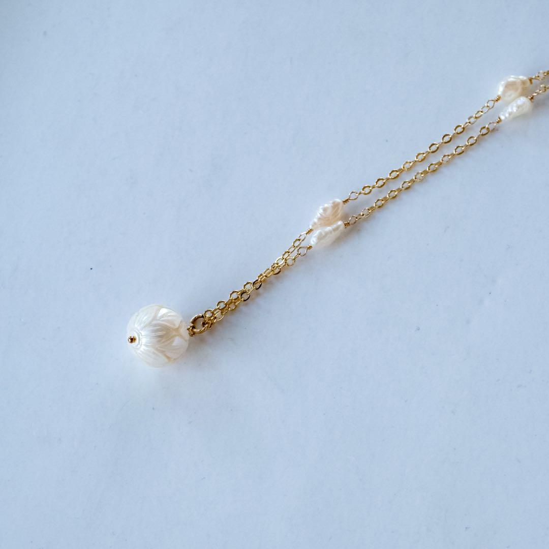 14kgf淡水パールカービングネックレス