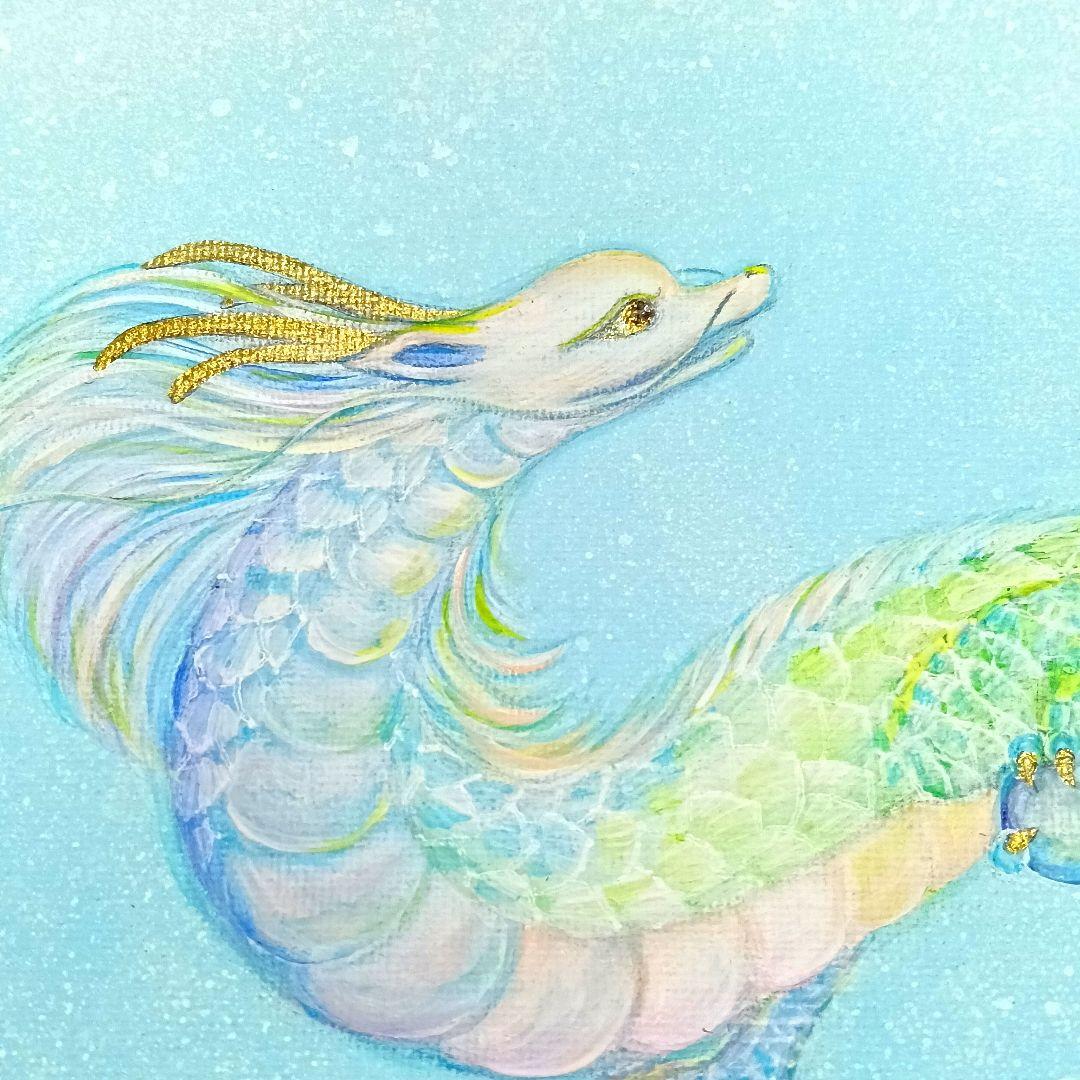 No.523 F4キャンバス アクリル画 原画 虹龍 開運絵画 龍神絵画