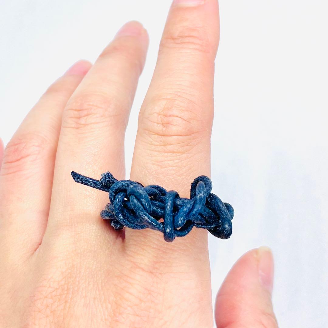 ダークブルーロープノットリング ハンドメイド 紐 指輪 ダークブルー 11号