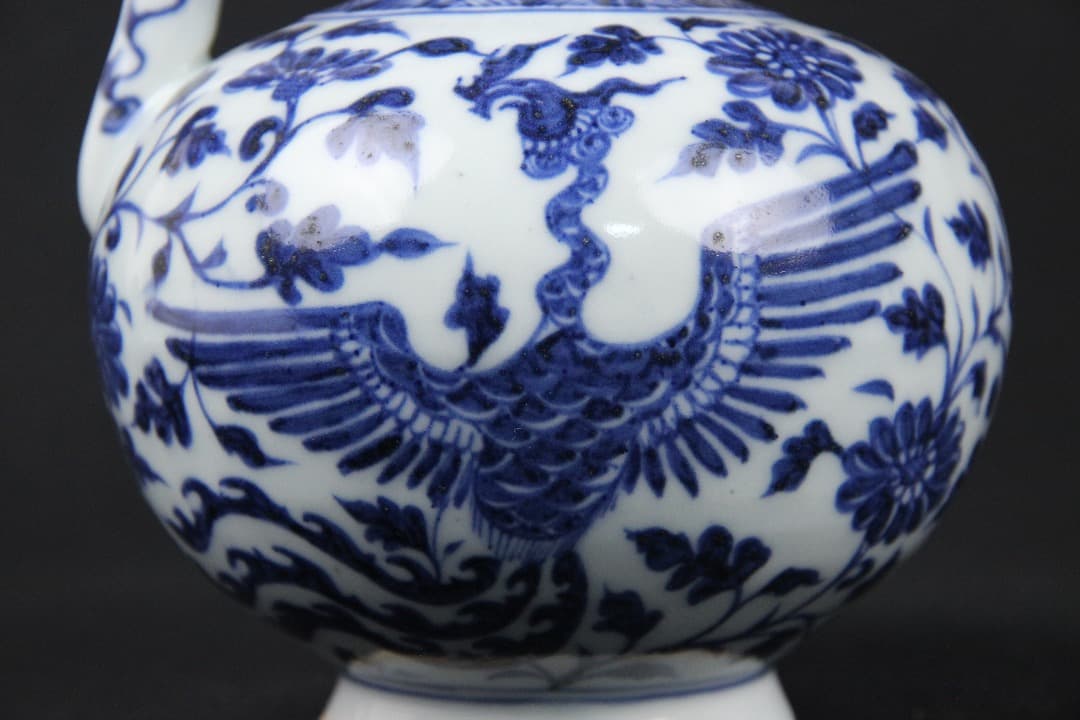 中国美術　青花　鳳凰花卉文　執壺　景徳鎮　明　中国古陶磁　時代物 EOM21-4