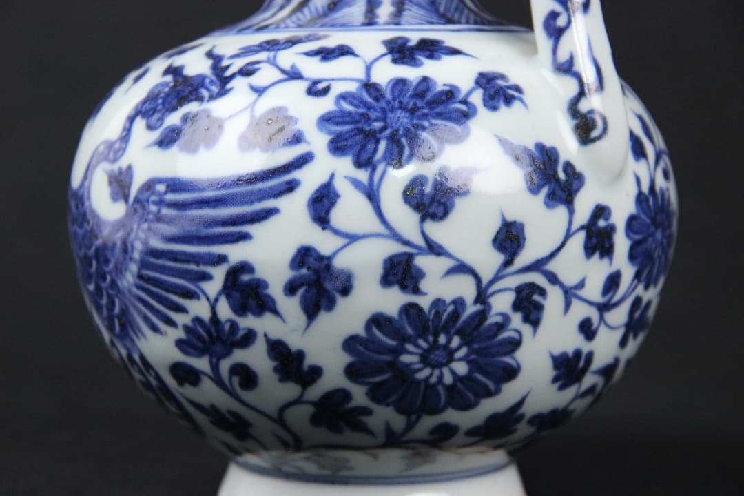 中国美術　青花　鳳凰花卉文　執壺　景徳鎮　明　中国古陶磁　時代物 EOM21-4