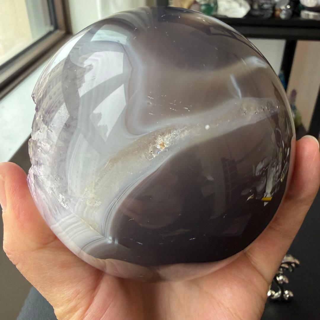 天然石アメジストの笑い口　置物　スフィアNO.030301